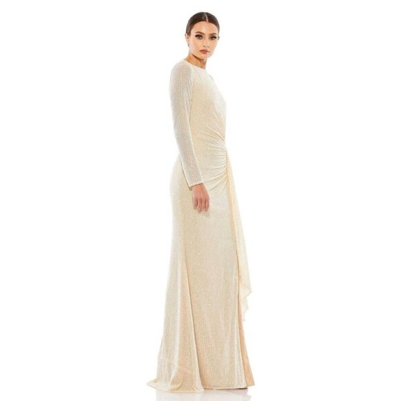 Mac Duggal Size 6 Cream 26715 Sequined Ruched Long Sleeve Formal Gown Dress New - Picture 2 of 11